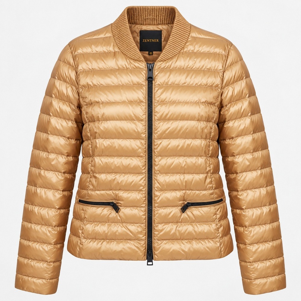 Zentner Goose Down Quilted Puffer Jacket Metallic Camel Gold Size 46